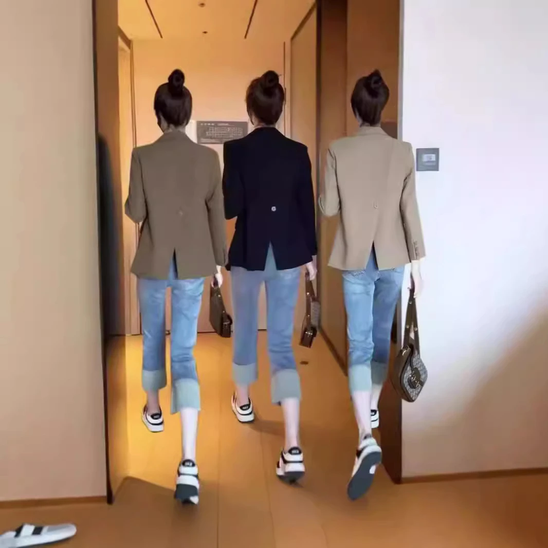 韩版美拉德开叉西装春款女装2024外套休闲女士秋季女装显瘦西服