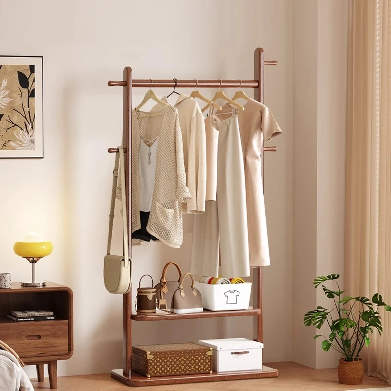 实木衣帽架小型落地家用卧室挂衣架子办公室客厅入户门立式置物架