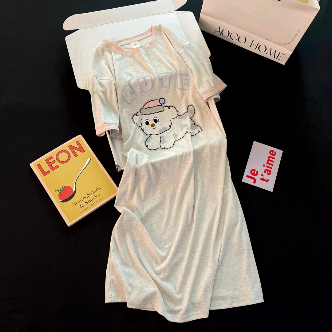 短袖睡裙女夏季睡衣薄款网红风2025新款大码凉感可爱绵绵狗家居服