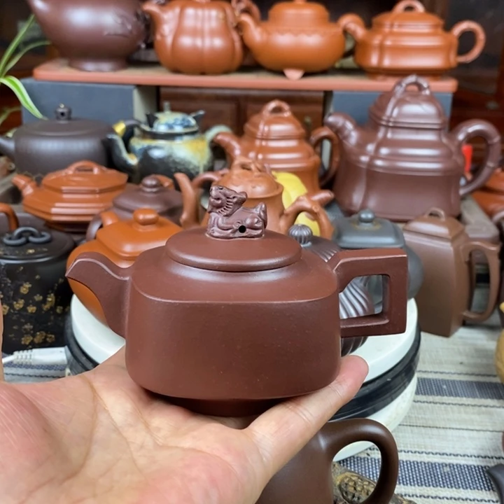 茶壶紫砂四方顶狮200cc原矿老紫泥特价