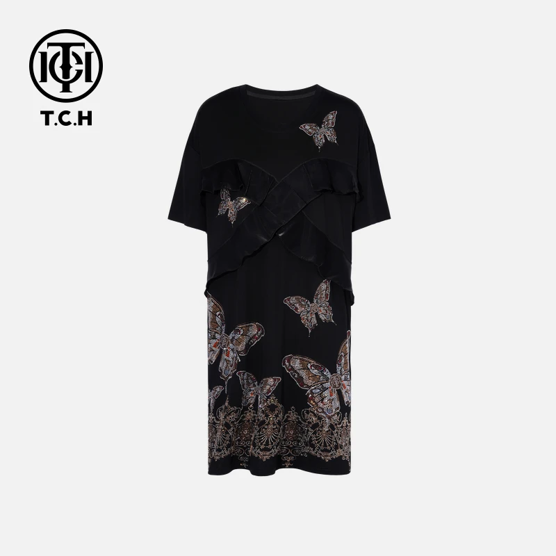 TCH烫钻工艺新时尚淑女百搭潮流连衣裙女T75B30E5146轻奢tch