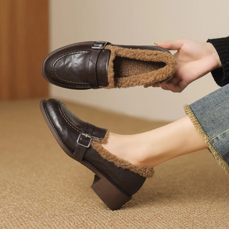 72-330深口单鞋2025年冬季粗跟加绒保暖