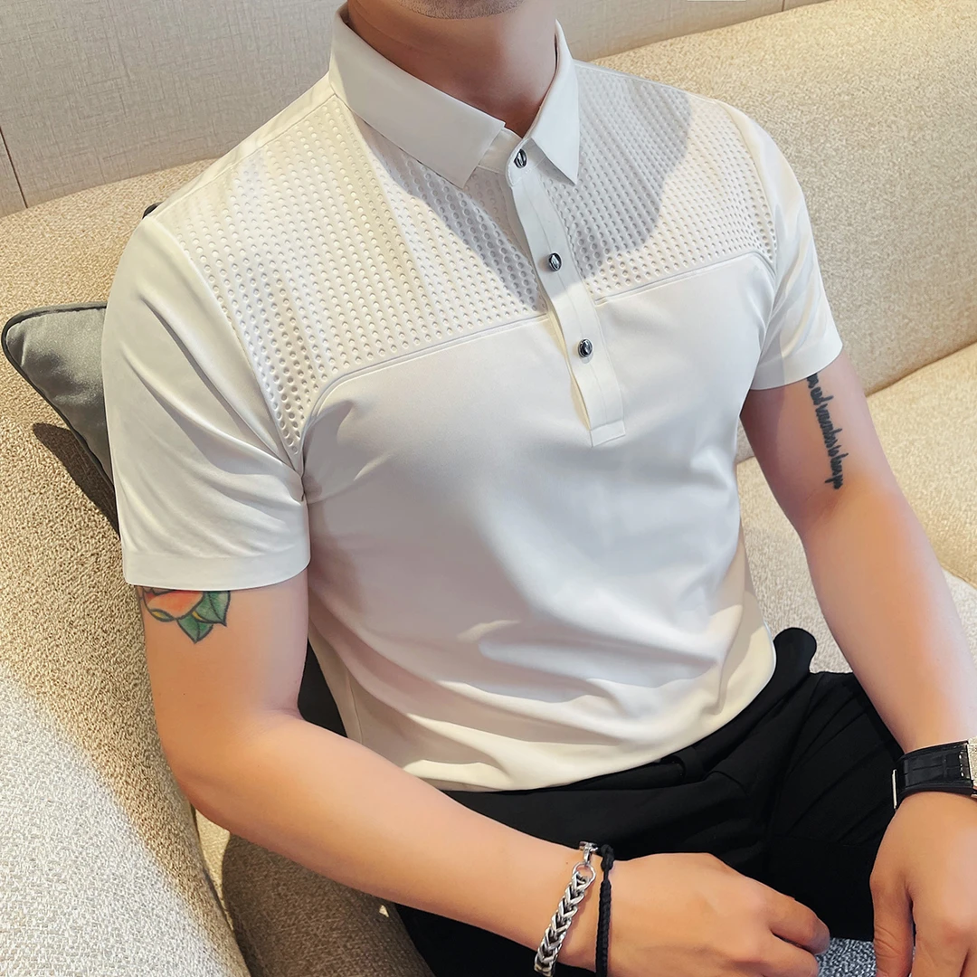 蒂斯派尔无痕polo衫男短袖夏季薄款新款时尚潮流百搭拼接设计t恤