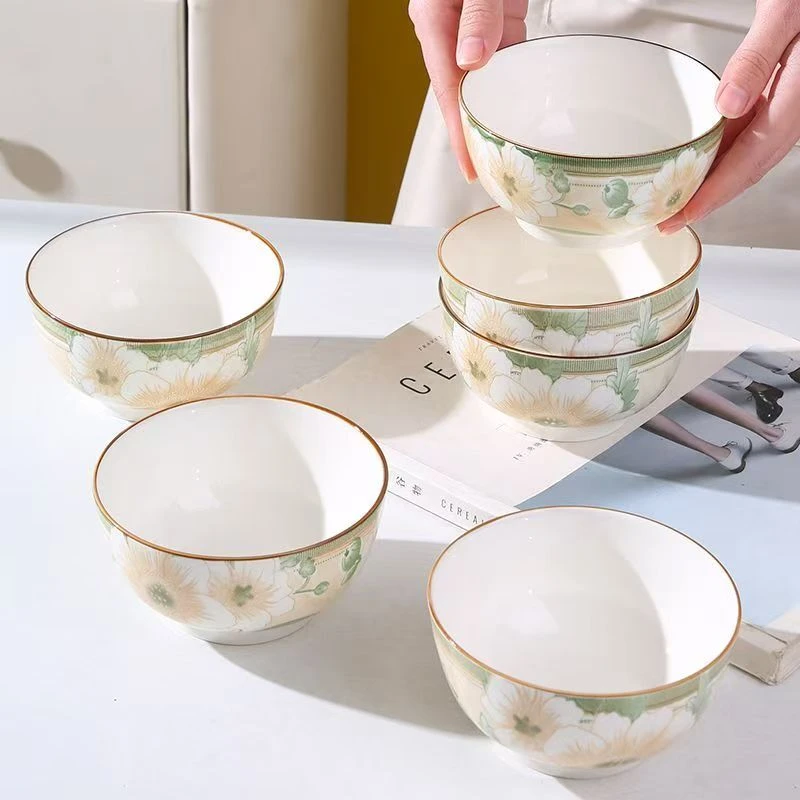 [4个装]4.5英寸家用创意釉下彩山茶花吃饭碗国色芳华系列