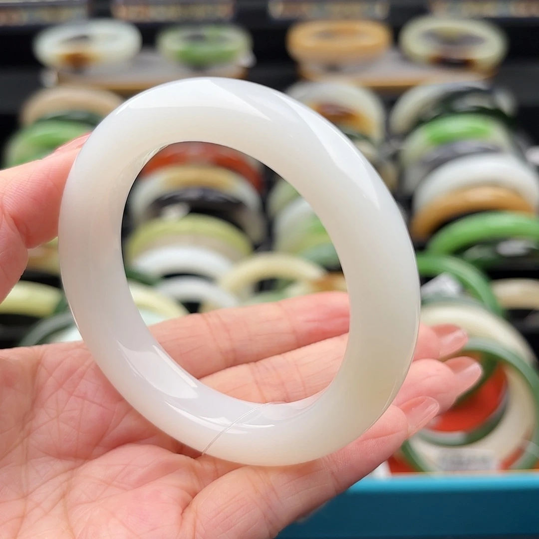 和田玉未镶嵌手镯羊脂白玉玉化级 飘糖54.4