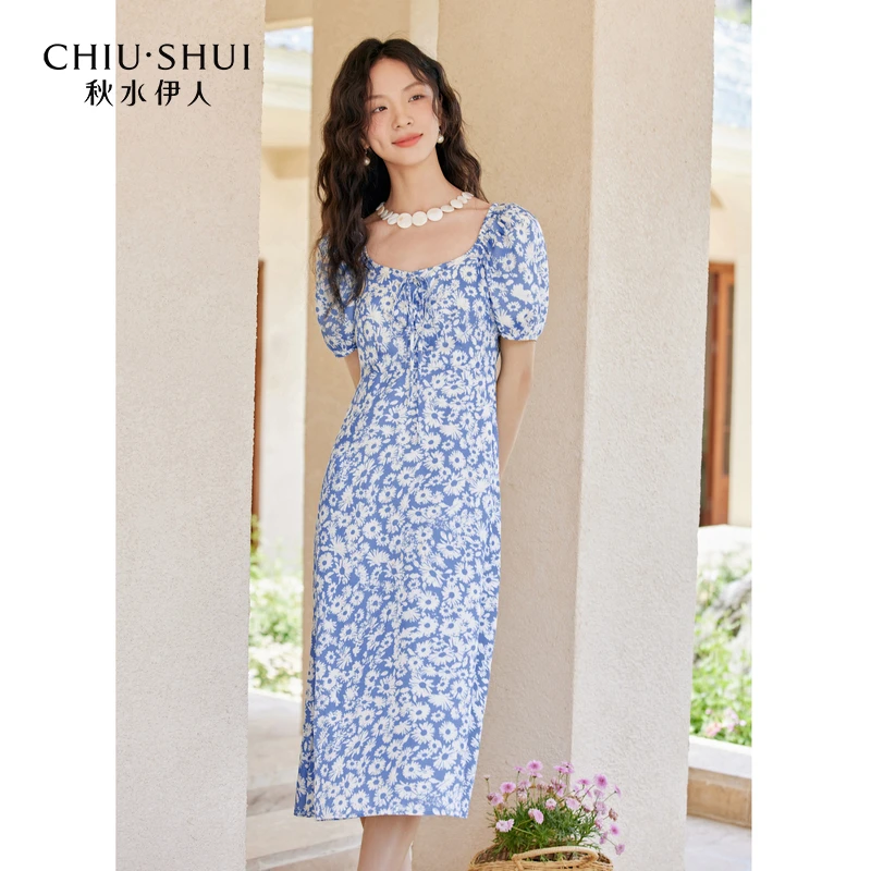 【林一】秋水伊人法式复古印花连衣裙田园风裙子623205C020730
