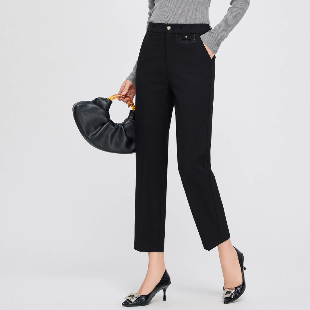 【达人专享】气质通勤女裤高腰百搭休闲裤9C150935