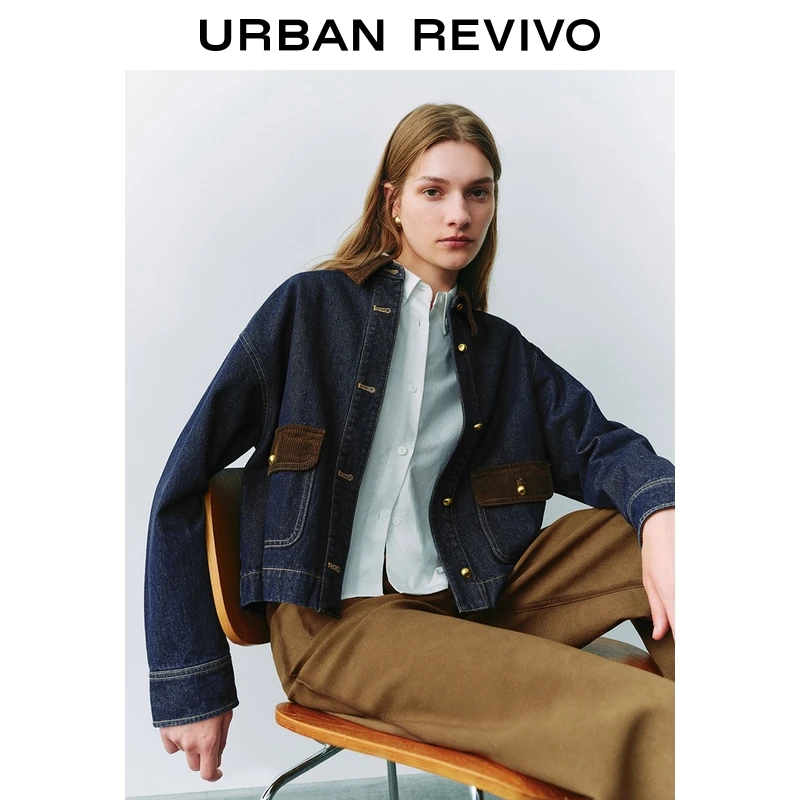UR2026春季新款女丹宁复古拼接撞色牛仔外套UYU850126+