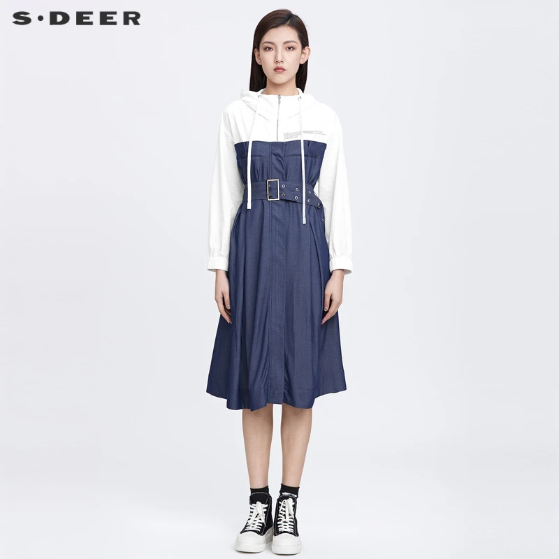 S·DEER圣迪奥春季抽绳时尚休闲百搭收腰显瘦复古连衣裙S22181209