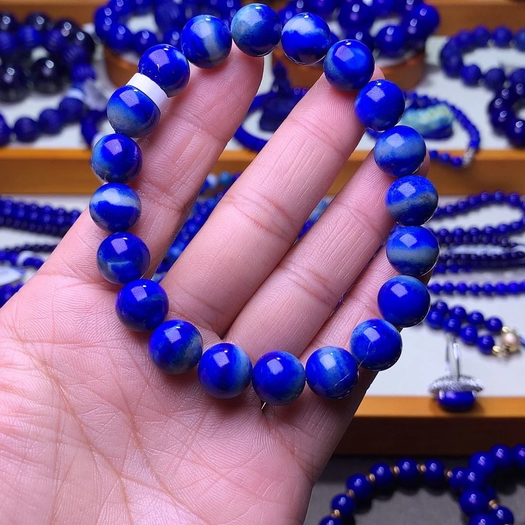 酱***肚青金石未镶嵌手串10m天花板蓝天白云玉化料3165