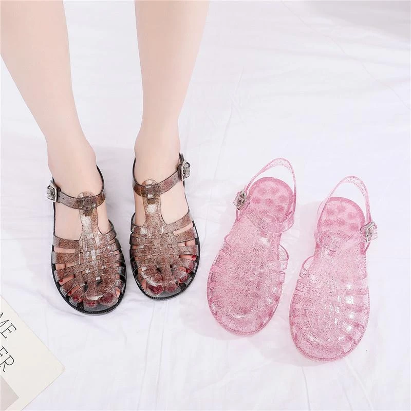 FAVMARTHA-包头水晶果冻鞋女童2025夏季大码儿童塑料凉鞋防水防滑