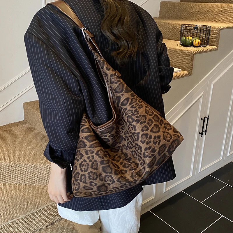 复古豹纹包包女2025新款潮时尚子母包麂皮绒大容量单肩斜挎包学生
