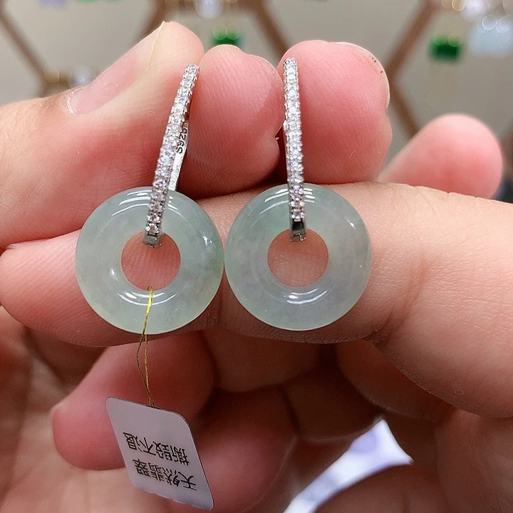 银S925镶嵌翡翠耳饰天然翡翠耳饰