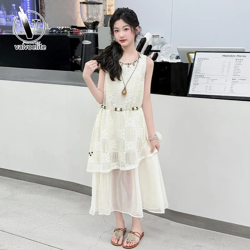 VALVOELITE女童连衣裙夏季2025新款洋气无袖背心裙波西米亚公主裙