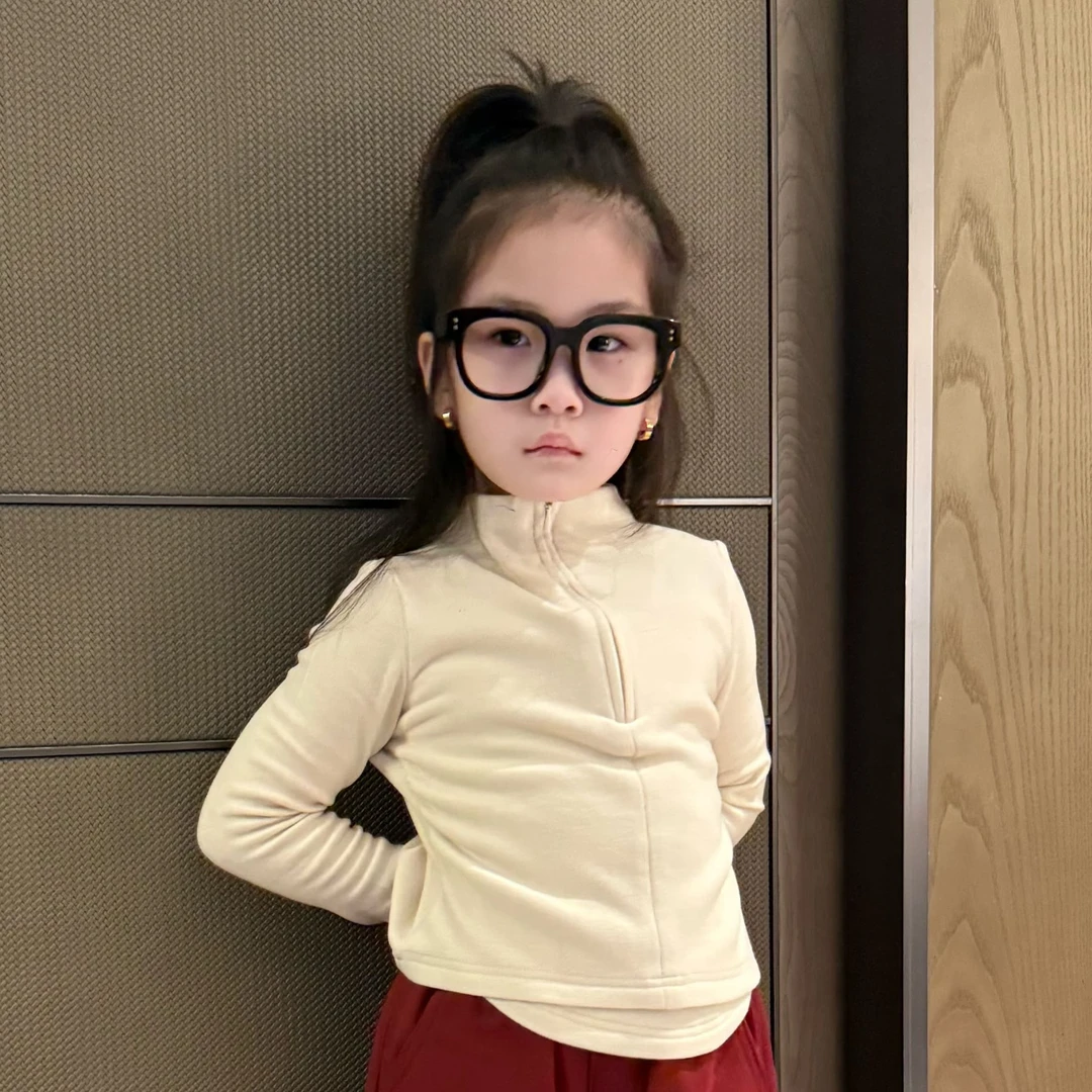 大金定制儿童秋冬新款德绒韩系修身高弹力百搭长袖洋气拉链领上衣