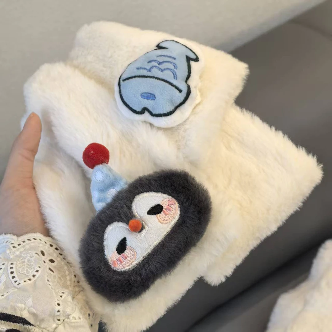 可爱卡通企鹅金鱼围巾秋冬季防寒保暖户外骑车学生披肩围脖女生LY