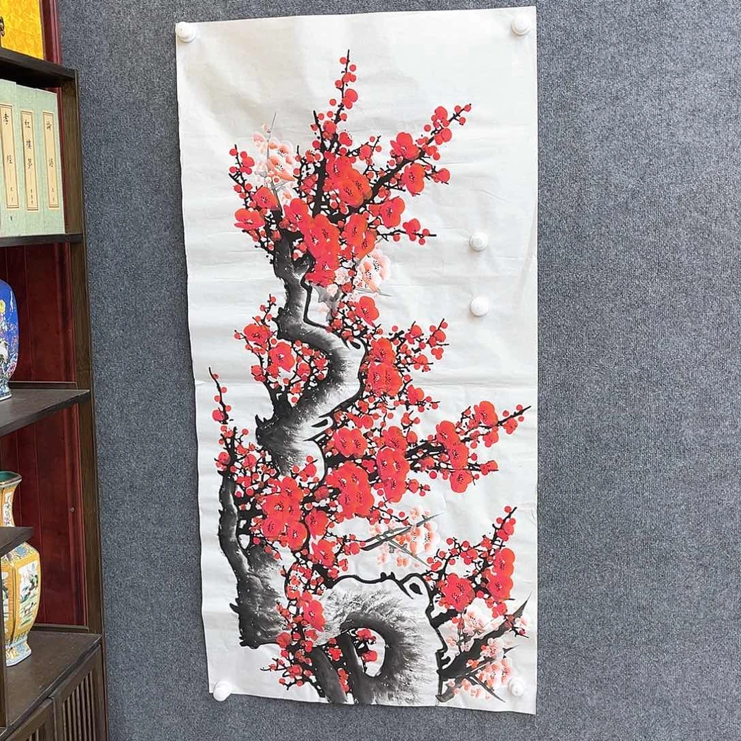 书法梅开五福，龙骨梅