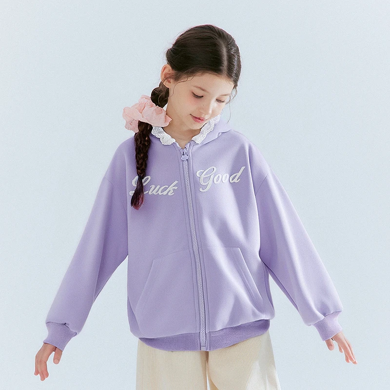 Deesha笛莎童装儿童女秋装外套新款中大童连帽花边帽上衣春秋-932