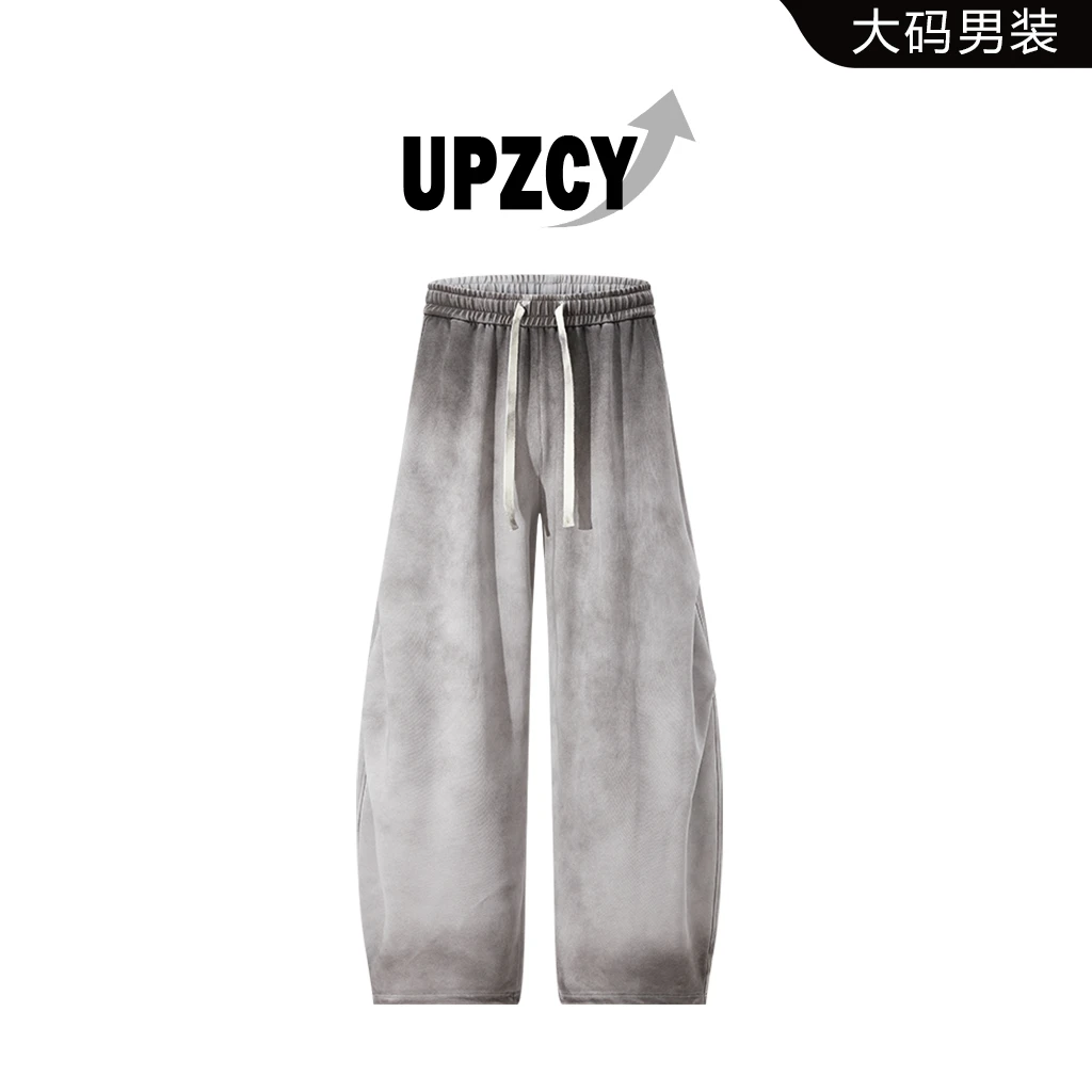UPZCY夏季大码弯刀裤男垂感休闲扎染男裤直筒阔腿长裤高级感穿搭