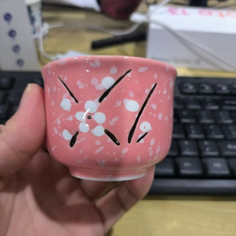 TJ143-粉色梅花客杯可爱陶瓷杯