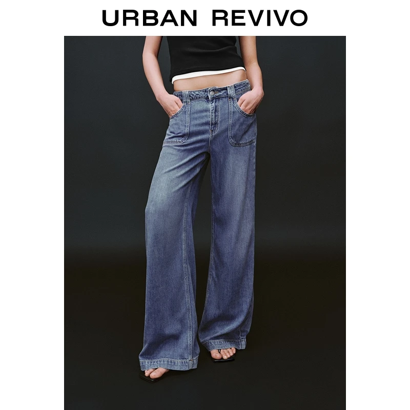 UR2025夏季新款女装简约休闲百搭阔腿牛仔长裤UWM850149
