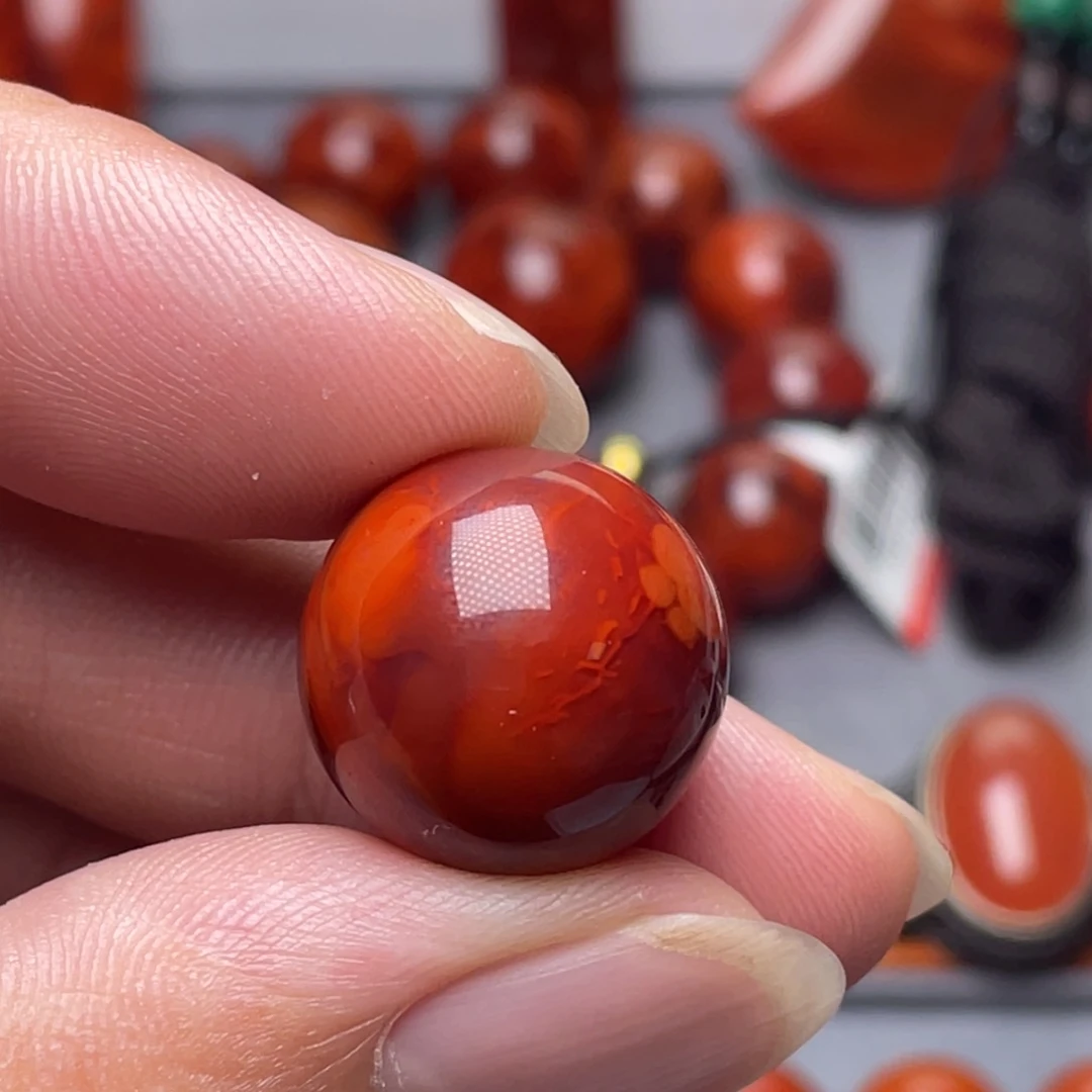 南红玛瑙未镶嵌南红玉石18mm瓦西牛血火焰纹单珠
