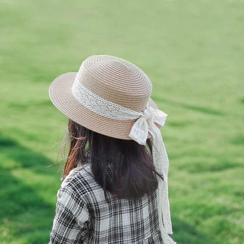 日系儿童蕾丝带顶女童遮阳帽夏季小清新气质儿童防晒帽子