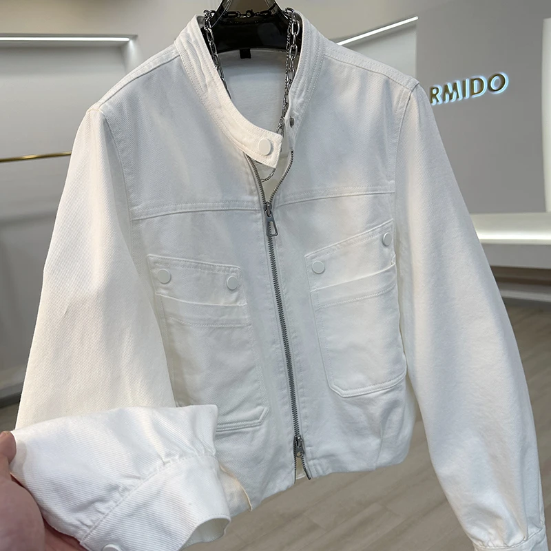 高级感双拉链洋气牛仔短外套女2025秋季新款超好看牛仔外套女