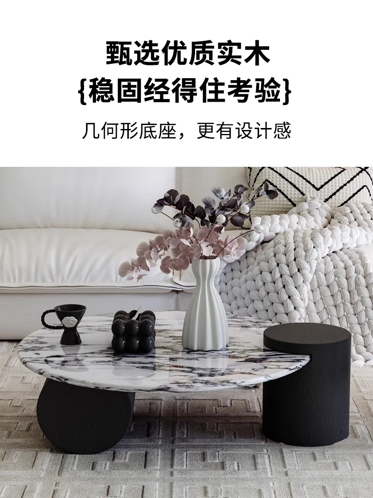 法式大理石圆形茶几客厅家用小户型办公轻奢现代简约设计师茶几