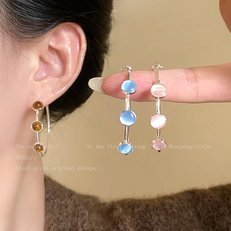 铜合金玻璃耳饰 圈圈耳环女2025新款爆款高级耳圈气质显脸小耳饰