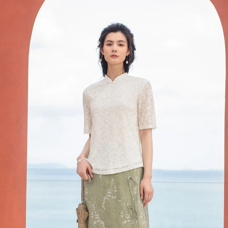 生活在左春夏新品棉混纺提花修身显瘦多色衬衣女1942418