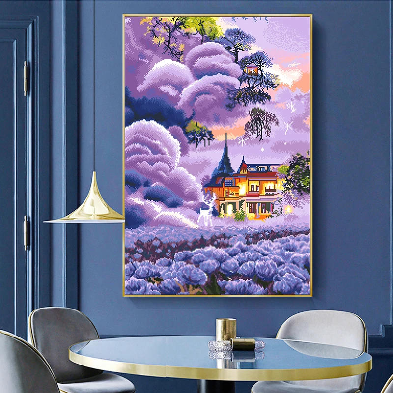 【200】手工款：薰衣草城堡大格63*89满绣45色简单手工绣