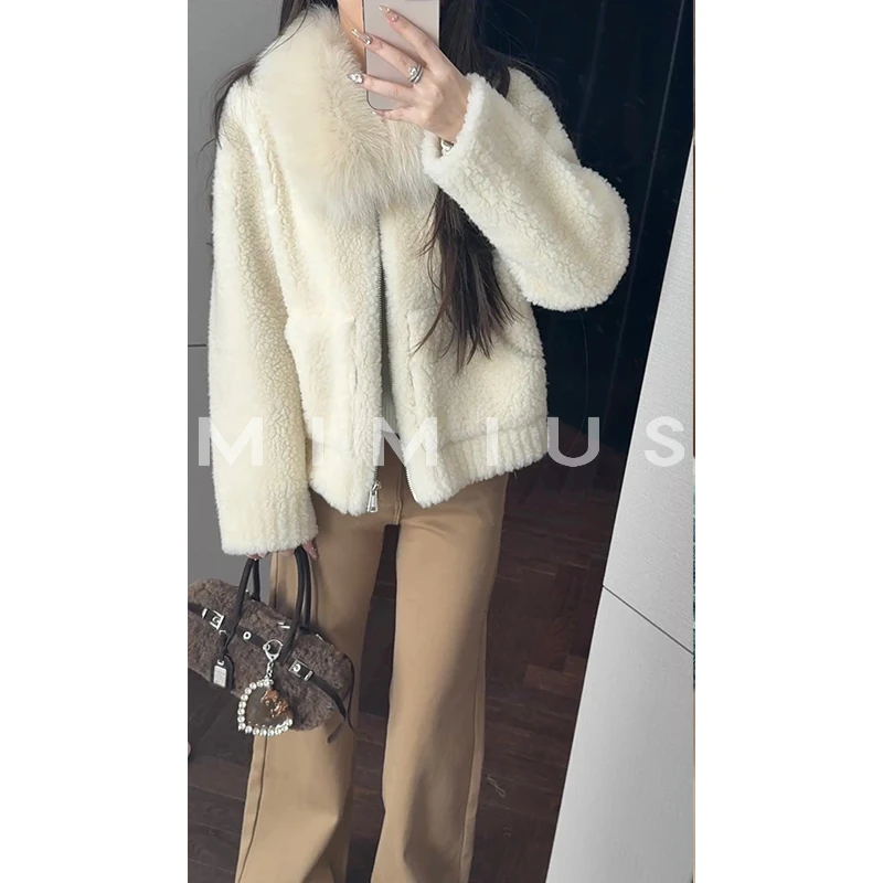 【mimius】七七 进口狐狸毛领全羊毛皮草外套 G11288
