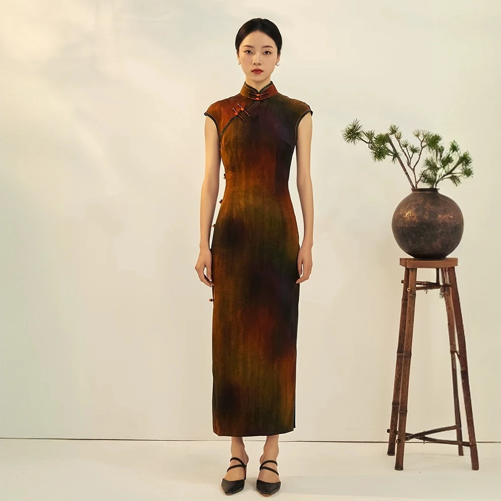 十六梅【雨中霓虹】100%桑蚕丝40姆米双面重锻香云纱真丝旗袍