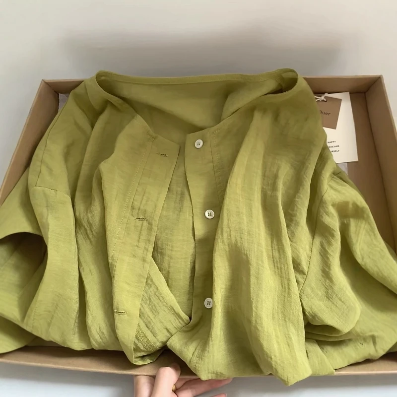 莱赛尔轻薄微透开衫女2025夏季新款松弛感宽松百搭泡泡袖防晒外套