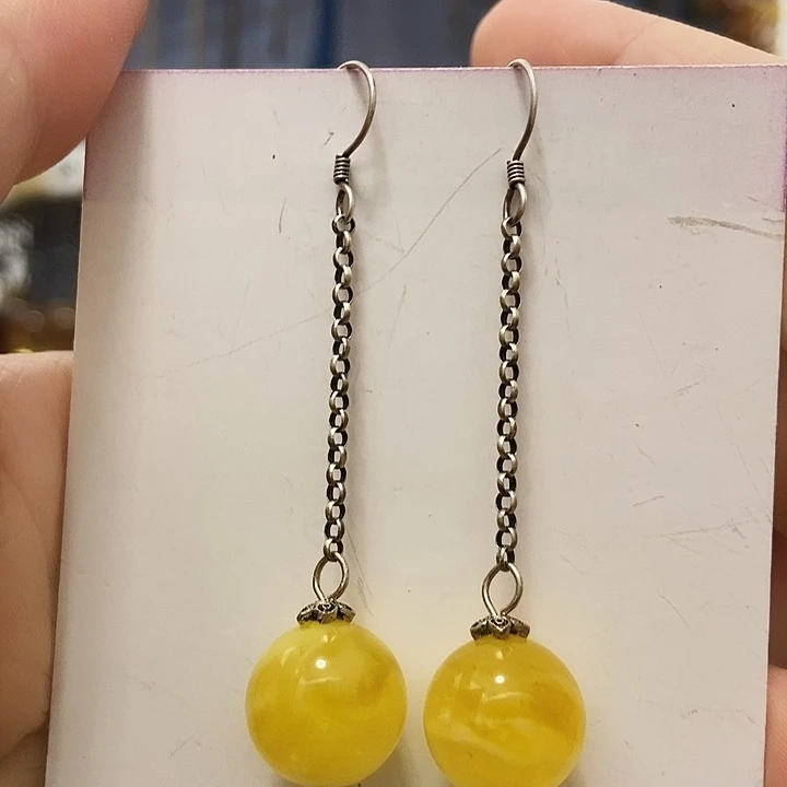 蜜蜡银S925镶嵌耳饰蜜蜡12-13毫米