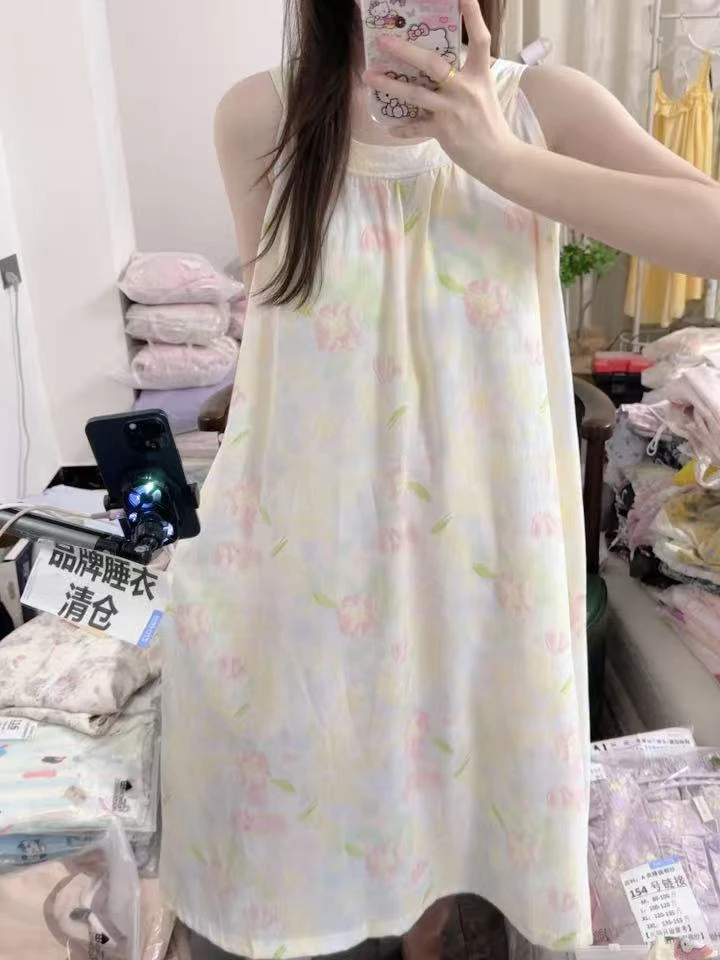 160-夏季女士背心小清新扎染带胸垫可家居可外出睡裙