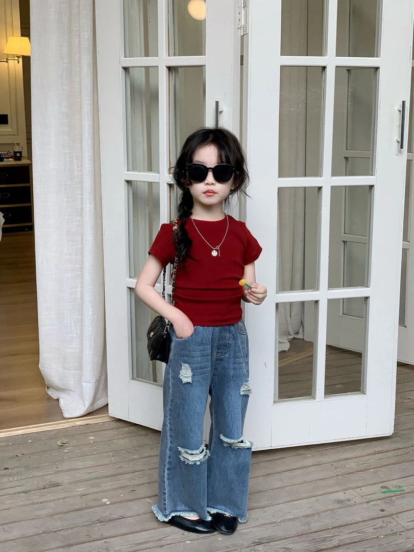 女童套装2025春夏季新款韩版短袖背心儿童牛仔裤洋气