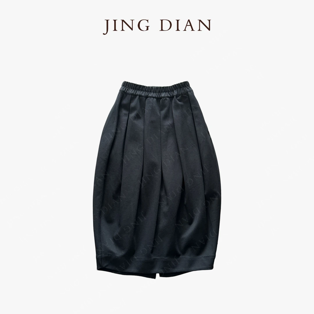 【JD】定制款黑色抽皱灯笼半裙