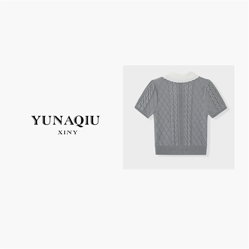 【王百万推荐】甜美风重工女夏装饰立体绞花针织短袖-9367