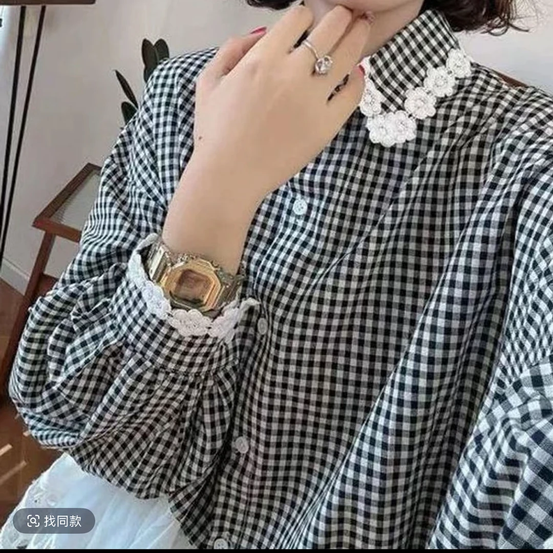 2611...新款休闲蕾丝边衬衣
