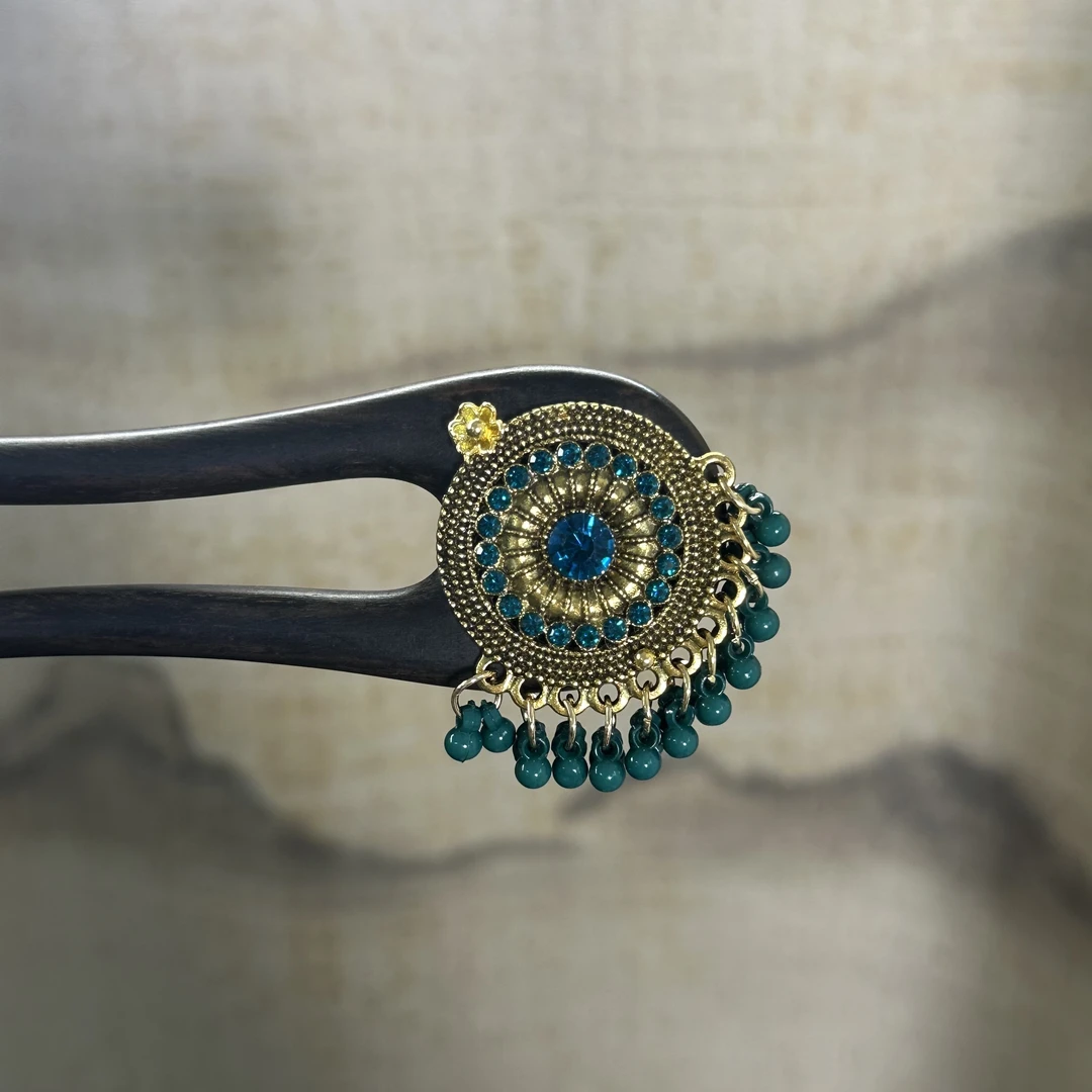 F100青绿色波西米亚天然紫光黑檀木发簪15公分ab面古典国风民族风