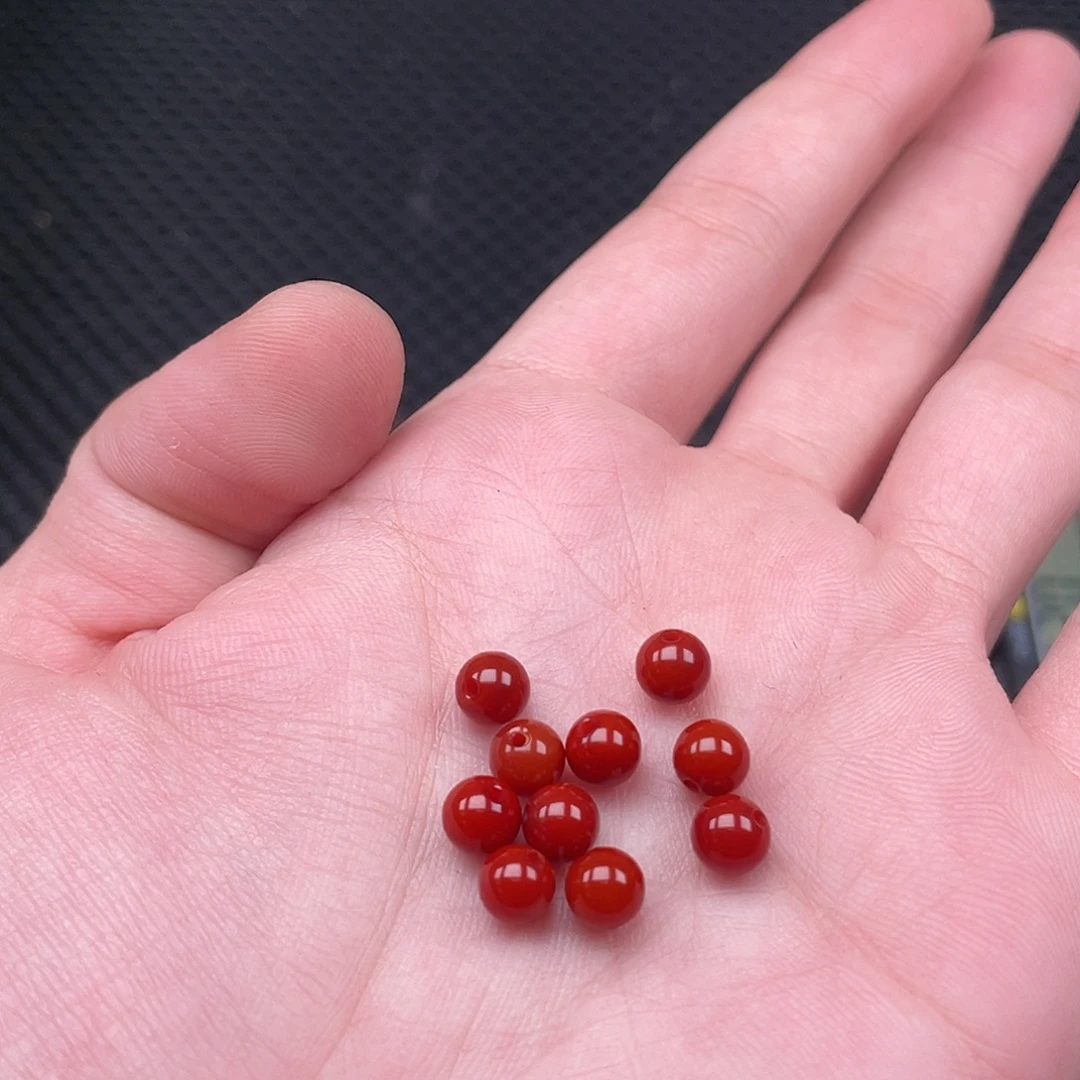 南红玛瑙未镶嵌6mm柿子红圆珠一组10颗