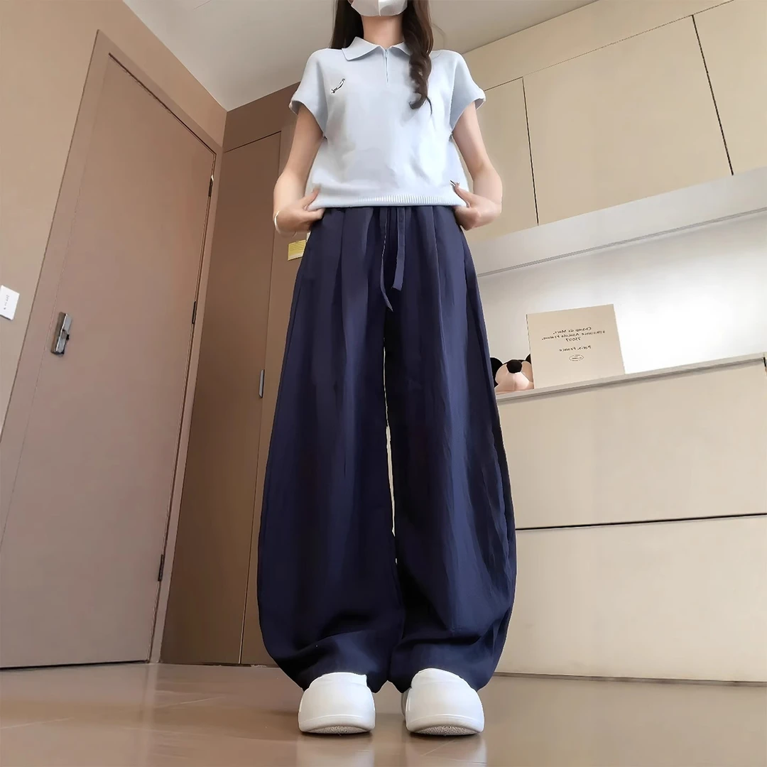 百搭阔腿休闲裤女2025夏季薄款胖妹妹大码梨形身材高腰垂感弯刀裤