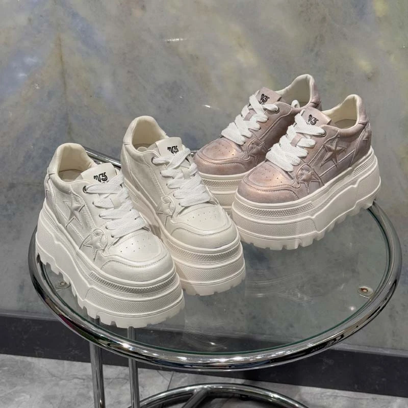 【流星赶月】2025早春小白鞋10-13CM厚底系带休闲鞋女鞋6208-1