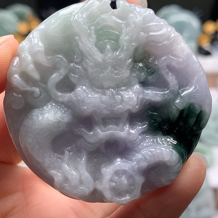 翡翠未镶嵌颈饰霸气侧漏九龙牌两面工艺福利