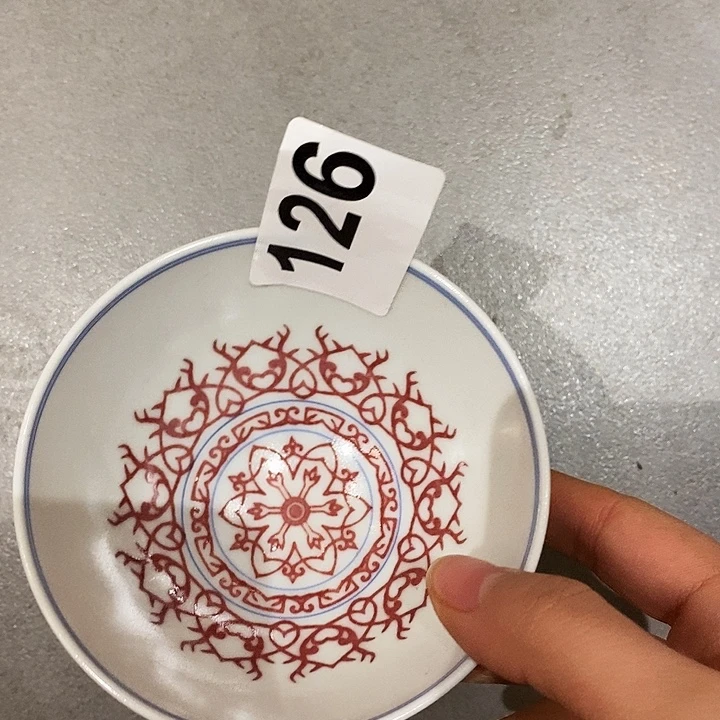陶摆件鸡心釉里红杯杯