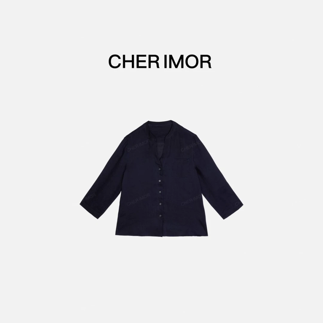 CHER IMOR【冰岛】简约百搭8分袖麻衬衫纯色上衣 3339 Hi Fortune