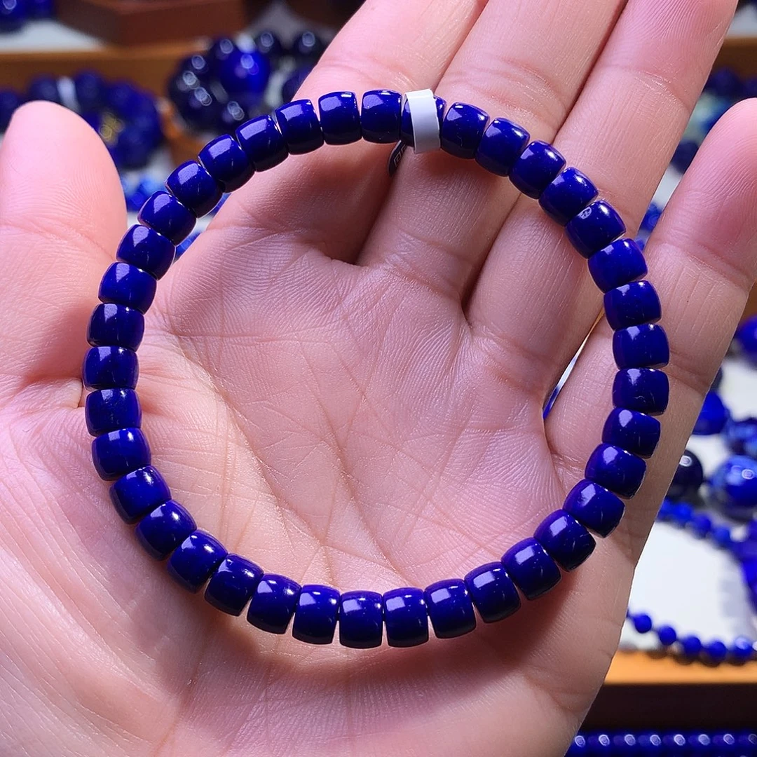 青金石未镶嵌手串6.5m收藏级精工紫药水直切1366