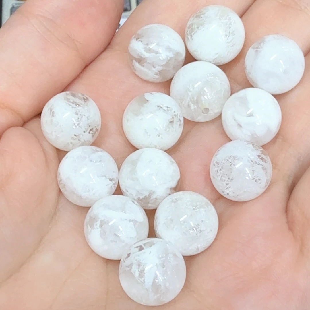 天然辰砂天然白雪花幽灵12.5mm定制非假不退换